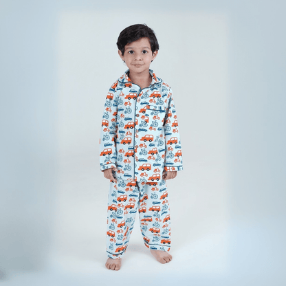 Wheels World Unisex Kids Cotton Night Suit, Collar Pajama Set | Verified Sustainable by Brown Living™