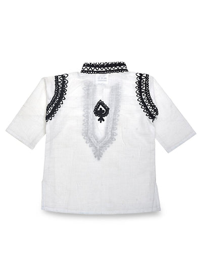 White Cotton Baby Boy Kurta Pajama Set with Kashmiri Ari Embroidery – Kids Ethnic Sets on Brown Living™. SKU: T01 - XL. Img 5.