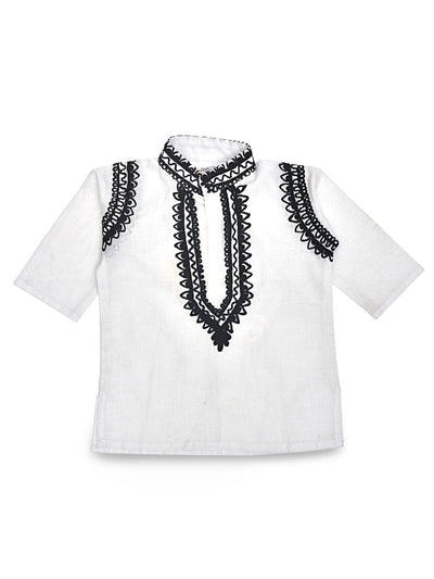 White Cotton Baby Boy Kurta Pajama Set with Kashmiri Ari Embroidery – Kids Ethnic Sets on Brown Living™. SKU: T01 - XL. Img 3.
