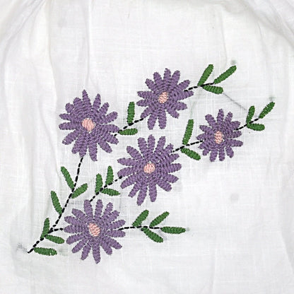 White Cotton Baby Dress with Lavendar Design Hand Embroidery | Verified Sustainable by Brown Living™