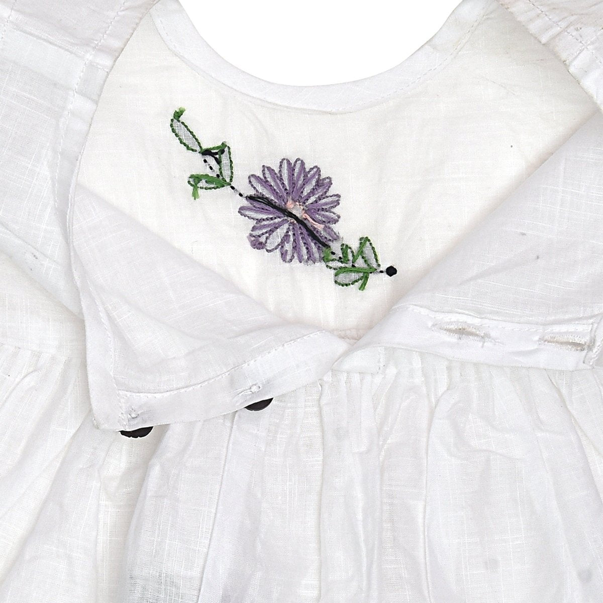 White Cotton Baby Dress with Lavendar Design Hand Embroidery | Verified Sustainable by Brown Living™