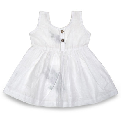 White Cotton Baby Dress with Lavendar Design Hand Embroidery | Verified Sustainable by Brown Living™