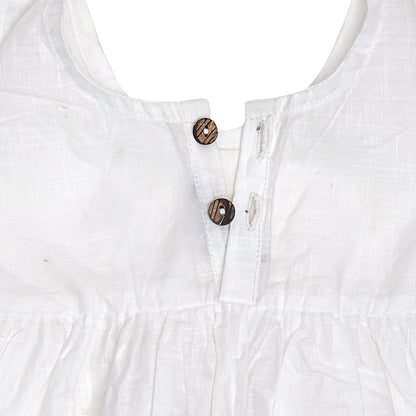 White Cotton Baby Dress with Lavendar Design Hand Embroidery | Verified Sustainable by Brown Living™