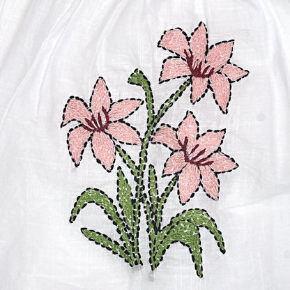 White Cotton Baby Dress with Lily Design Hand Embroidery | Verified Sustainable by Brown Living™