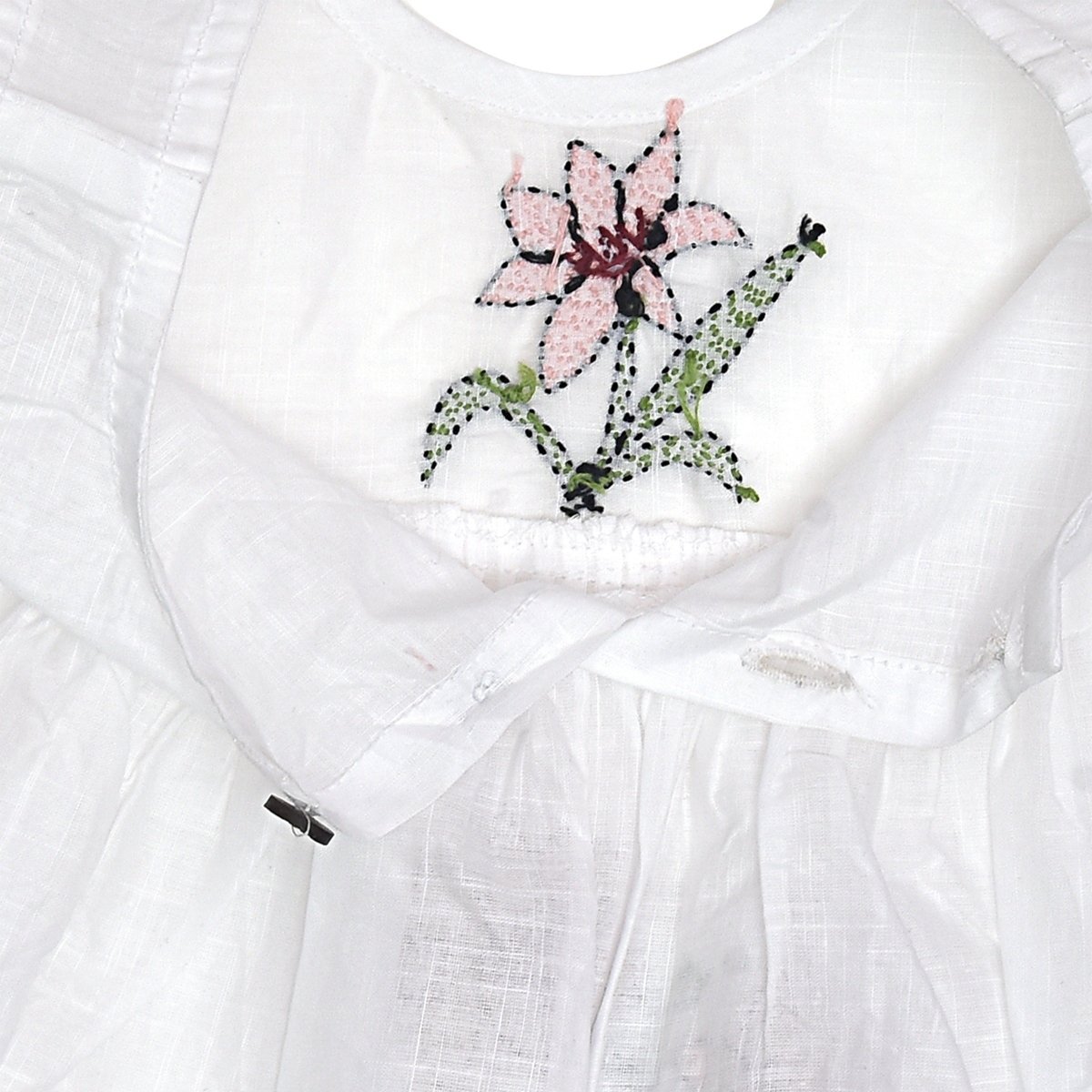 White Cotton Baby Dress with Lily Design Hand Embroidery | Verified Sustainable by Brown Living™