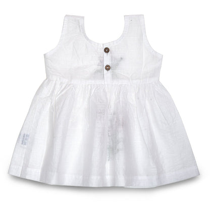 White Cotton Baby Dress with Lily Design Hand Embroidery | Verified Sustainable by Brown Living™