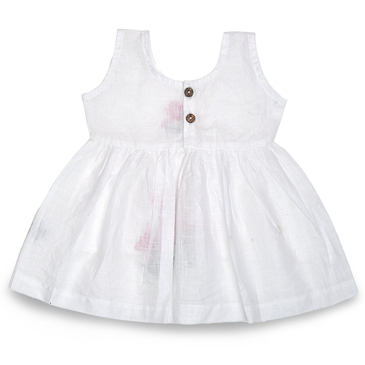 White Cotton Baby Dress with Lotus Design Hand Embroidery | Verified Sustainable by Brown Living™