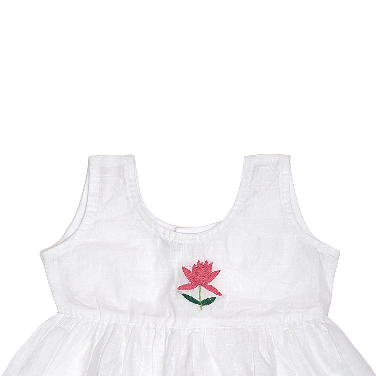 White Cotton Baby Dress with Lotus Design Hand Embroidery | Verified Sustainable by Brown Living™