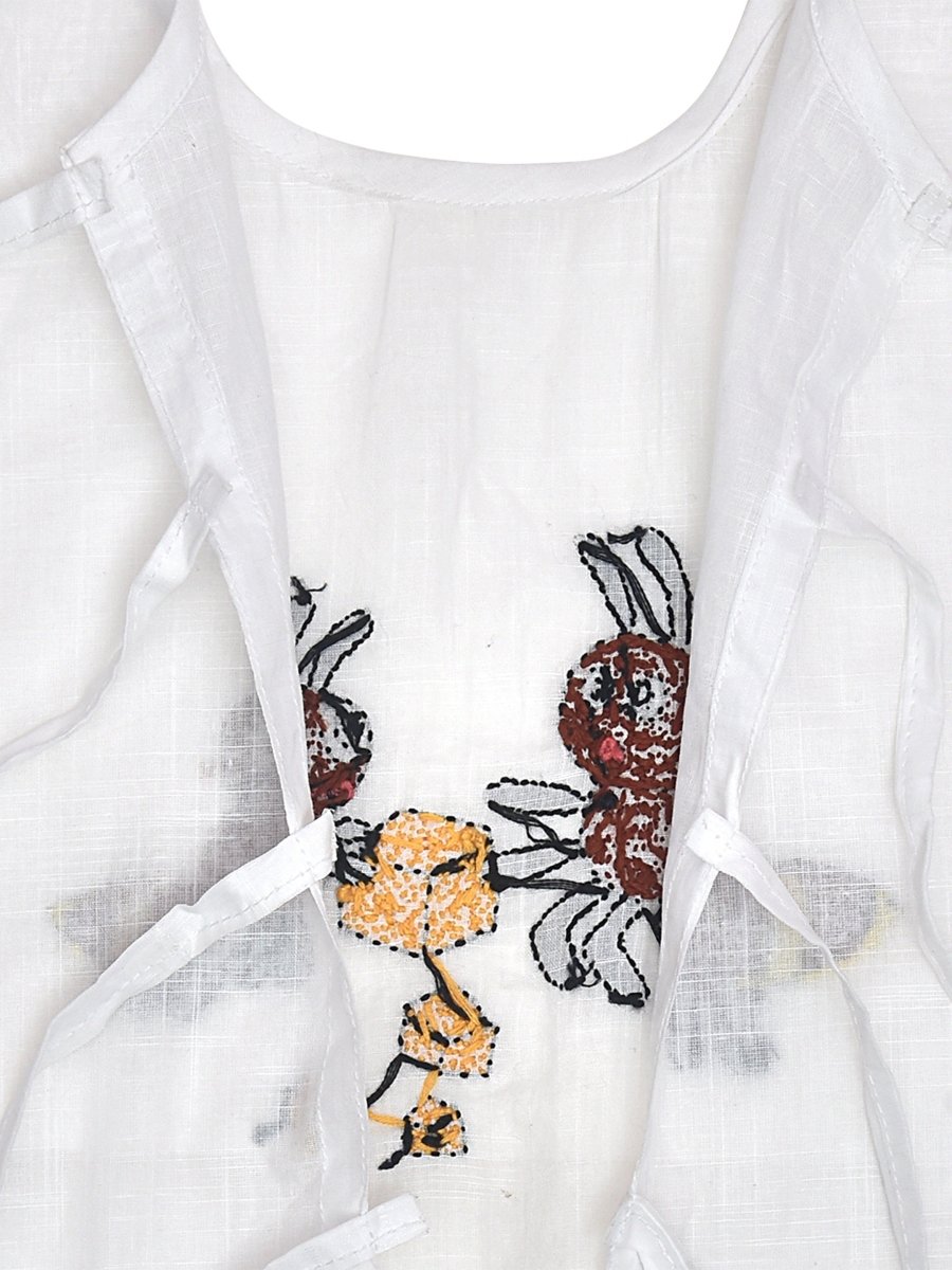 White Cotton Baby Jabla - Ant Hand Embroidery | Verified Sustainable by Brown Living™