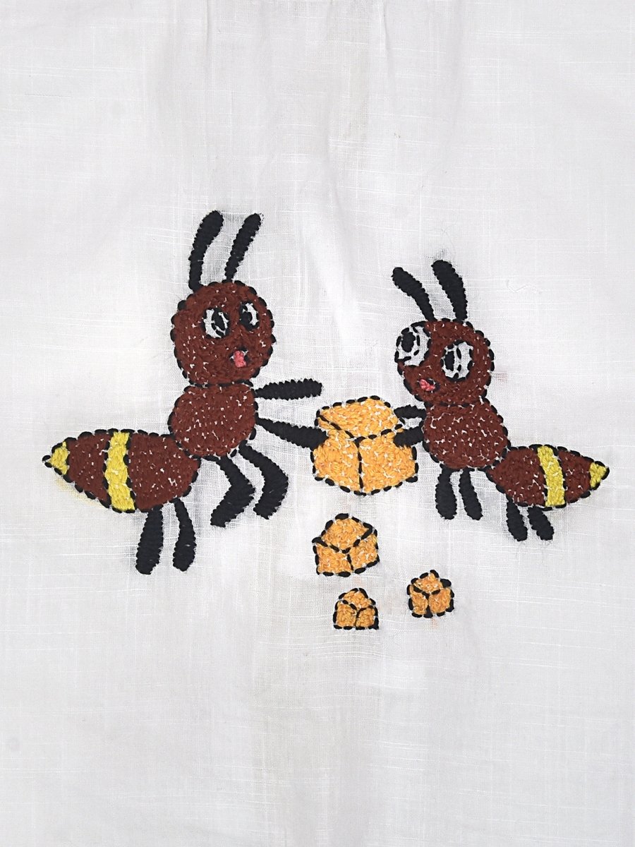 White Cotton Baby Jabla - Ant Hand Embroidery | Verified Sustainable by Brown Living™