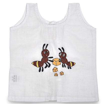 White Cotton Baby Jabla - Ant Hand Embroidery | Verified Sustainable by Brown Living™