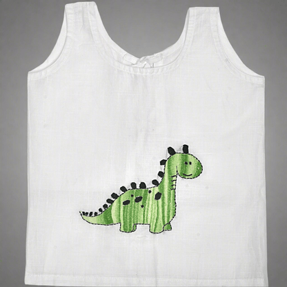 White Cotton Baby Jabla - Dinosaur Hand Embroidery | Verified Sustainable by Brown Living™