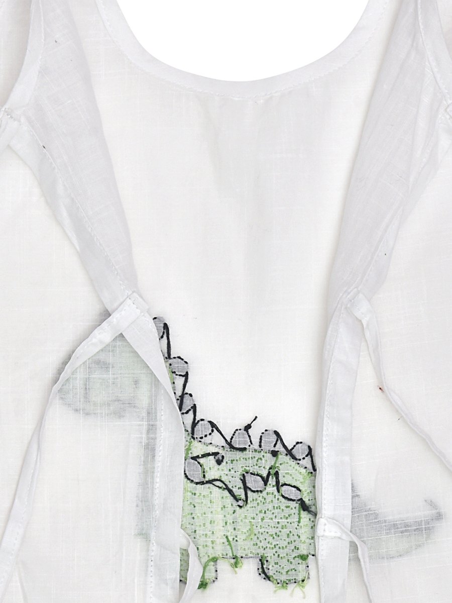 White Cotton Baby Jabla - Dinosaur Hand Embroidery | Verified Sustainable by Brown Living™