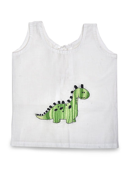 White Cotton Baby Jabla - Dinosaur Hand Embroidery | Verified Sustainable by Brown Living™