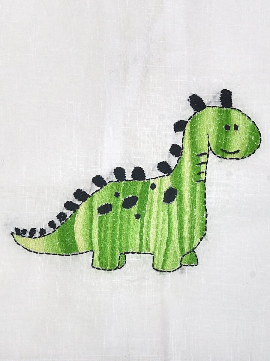 White Cotton Baby Jabla - Dinosaur Hand Embroidery | Verified Sustainable by Brown Living™