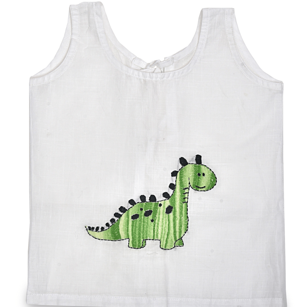 White Cotton Baby Jabla - Dinosaur Hand Embroidery | Verified Sustainable by Brown Living™