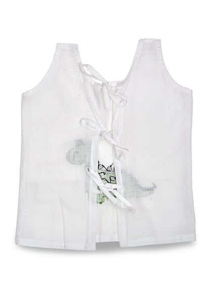 White Cotton Baby Jabla - Dinosaur Hand Embroidery | Verified Sustainable by Brown Living™