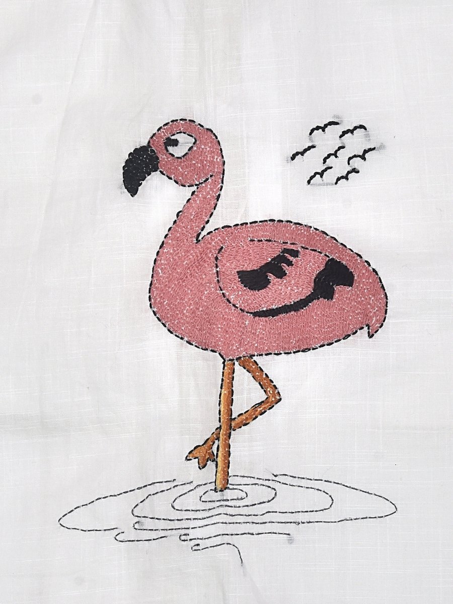 White Cotton Baby Jabla - Flamingo Hand Embroidery | Verified Sustainable by Brown Living™