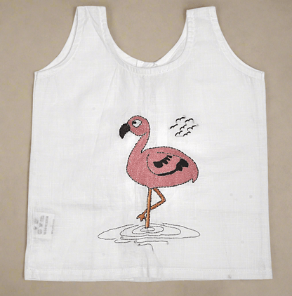 White Cotton Baby Jabla - Flamingo Hand Embroidery | Verified Sustainable by Brown Living™