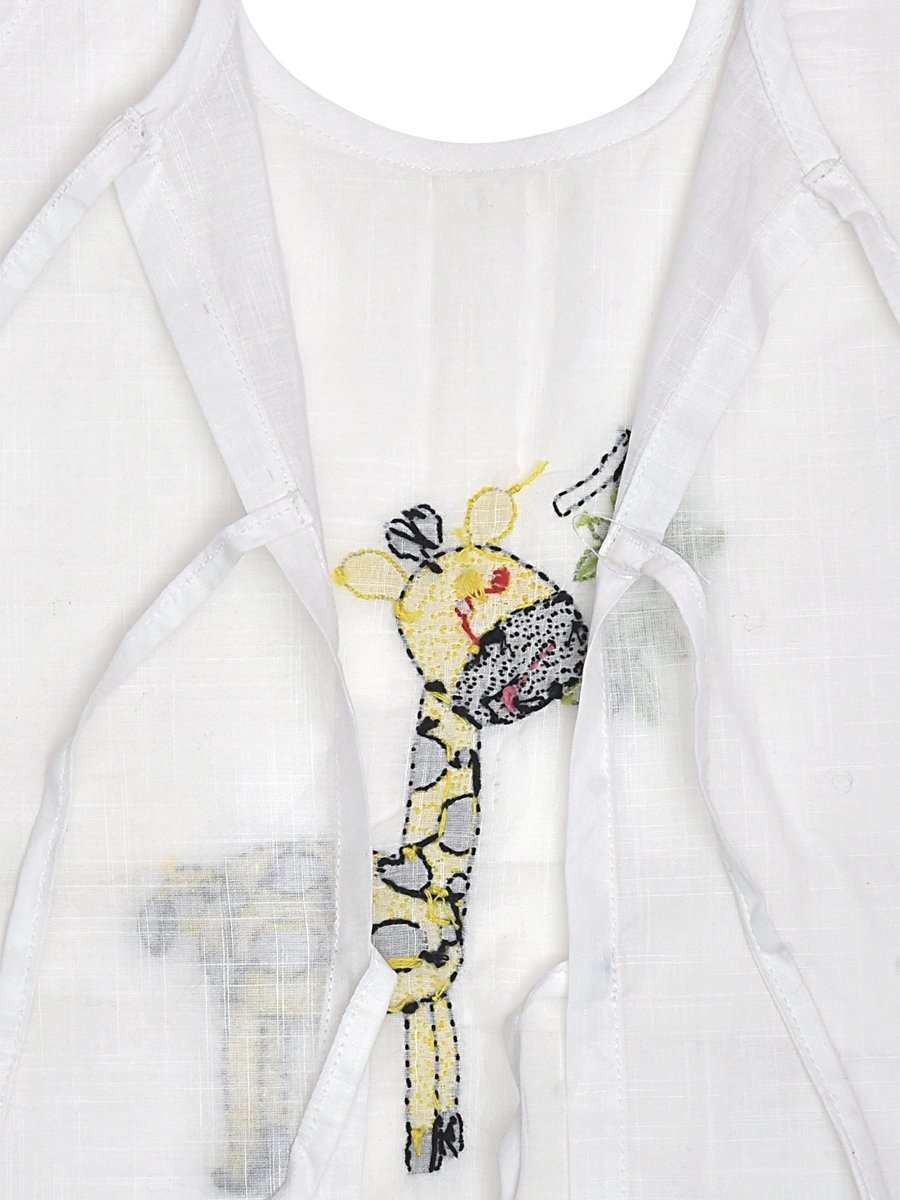 White Cotton Baby Jabla - Giraffe Hand Embroidery | Verified Sustainable by Brown Living™