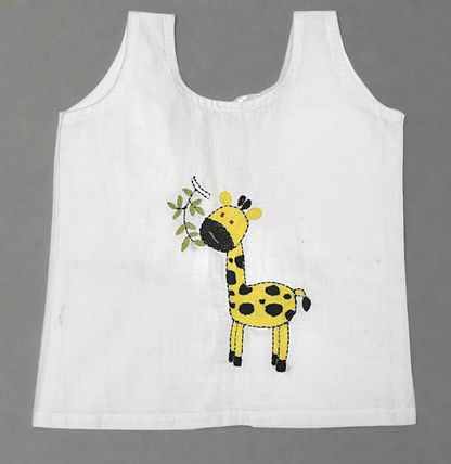 White Cotton Baby Jabla - Giraffe Hand Embroidery | Verified Sustainable by Brown Living™