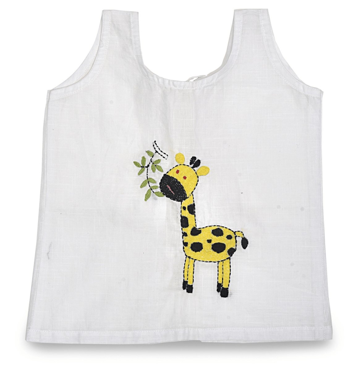 White Cotton Baby Jabla - Giraffe Hand Embroidery | Verified Sustainable by Brown Living™