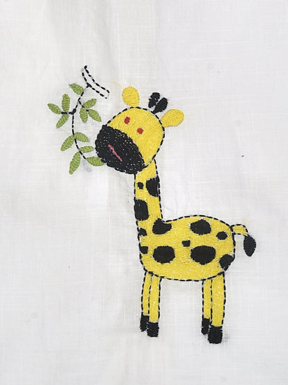 White Cotton Baby Jabla - Giraffe Hand Embroidery | Verified Sustainable by Brown Living™