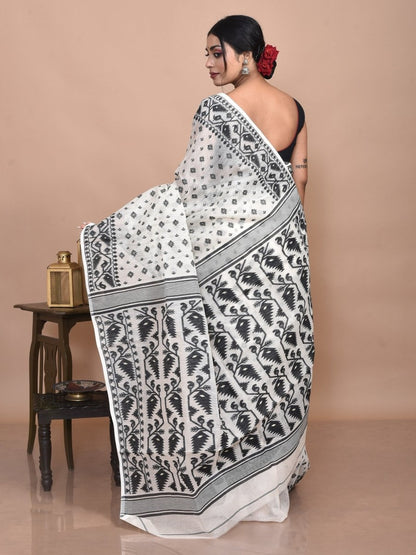 White Cotton Dhakai Jamdani Saree | Verified Sustainable by Brown Living™