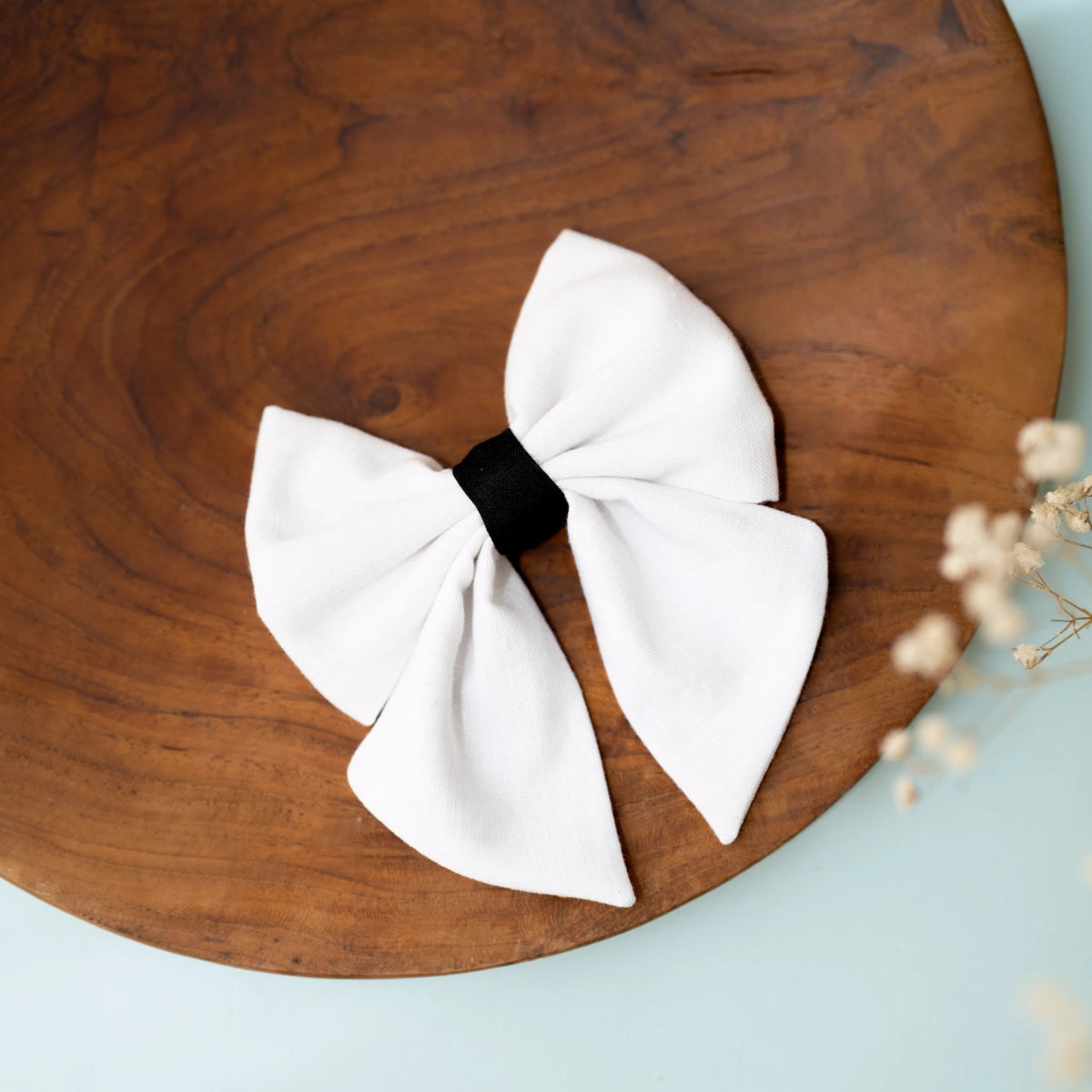 White Cotton Linen Hair Bow Clip for Girls | Verified Sustainable by Brown Living™