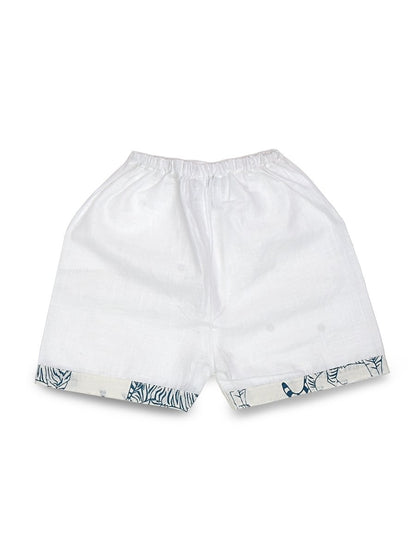 White Cotton Tiger Design Hand Block Baby Shirt Pant Set | Verified Sustainable by Brown Living™