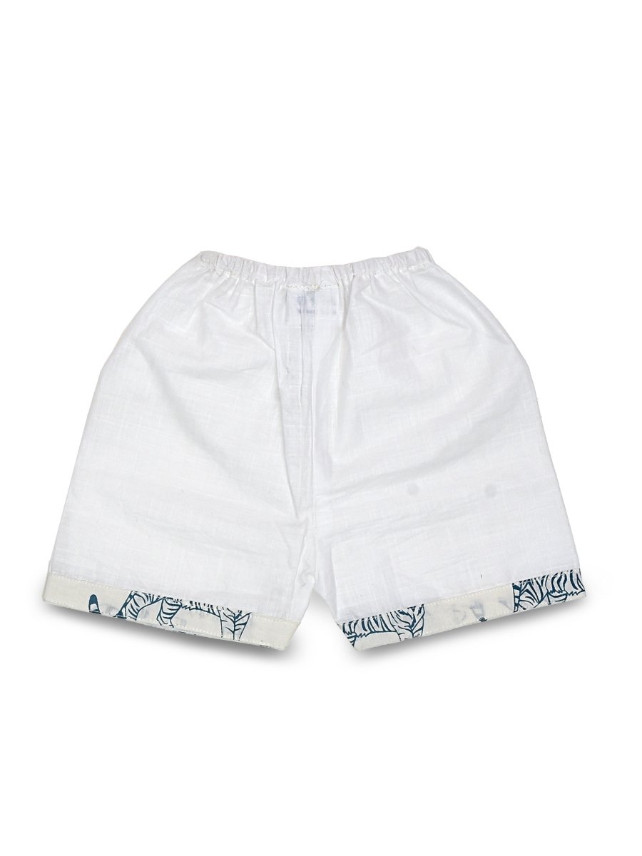 White Cotton Tiger Design Hand Block Baby Shirt Pant Set | Verified Sustainable by Brown Living™