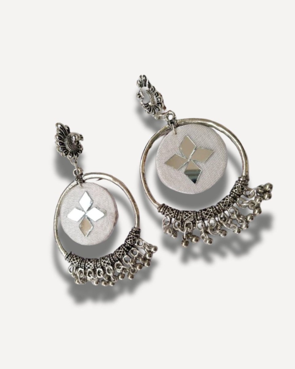 White Earthy Oxidised Jhumkas with Everyday Ease – Womens earrings by The serene by Rainvas available on Brown Living™. . SKU: RVS - SER - EAR - 106. Img 4.