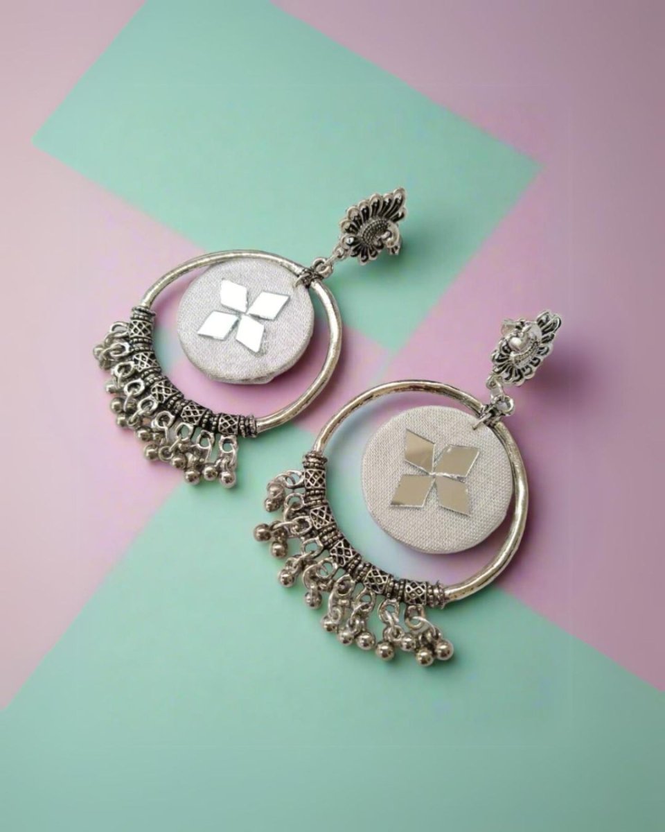 White Earthy Oxidised Jhumkas with Everyday Ease – Womens earrings by The serene by Rainvas available on Brown Living™. . SKU: RVS - SER - EAR - 106. Img 3.