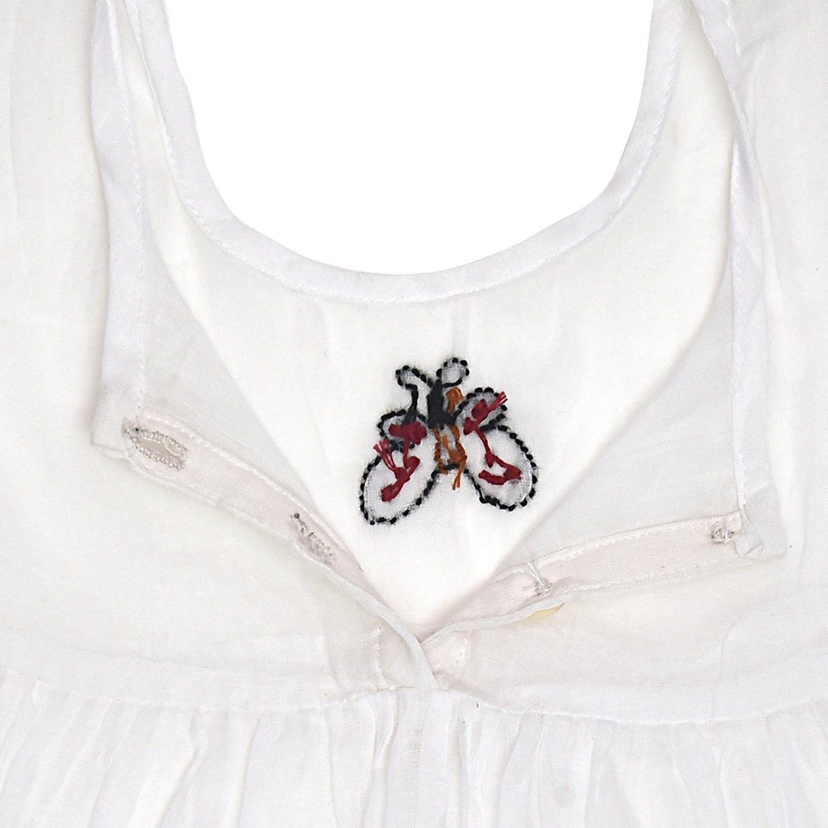 White Mulmul Baby Dress with Butterfly Design Hand Embroidery | Verified Sustainable by Brown Living™