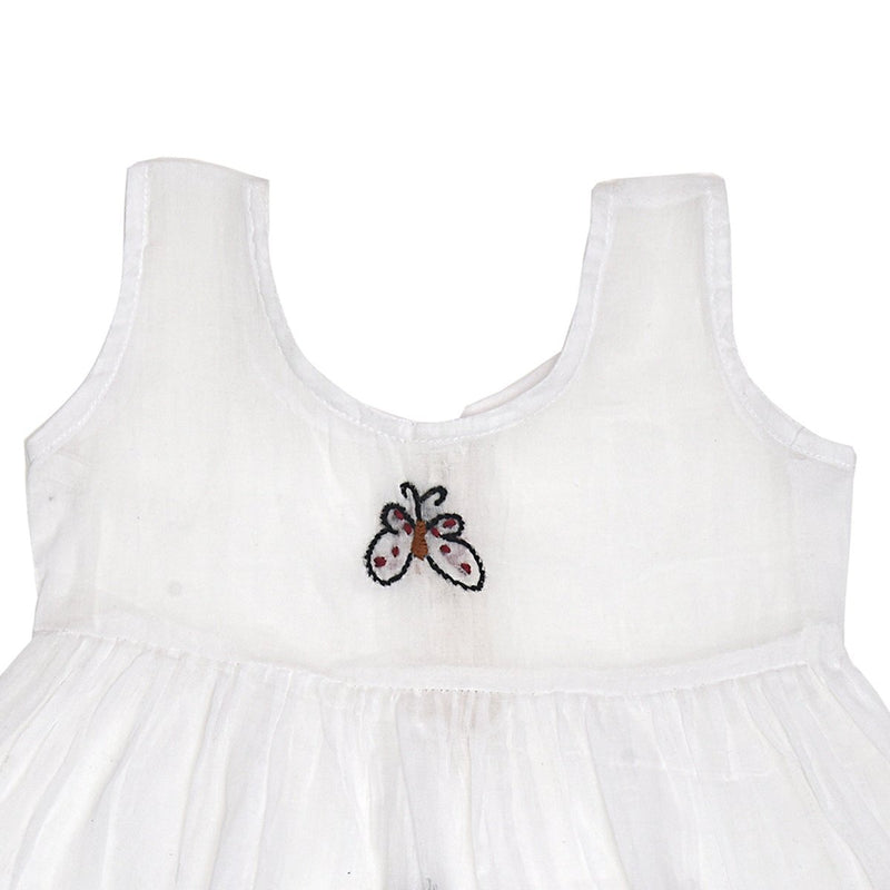 White Mulmul Baby Dress with Butterfly Design Hand Embroidery | Verified Sustainable by Brown Living™