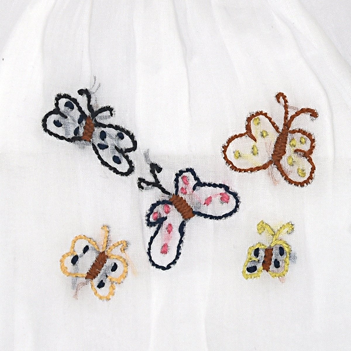 White Mulmul Baby Dress with Butterfly Design Hand Embroidery | Verified Sustainable by Brown Living™