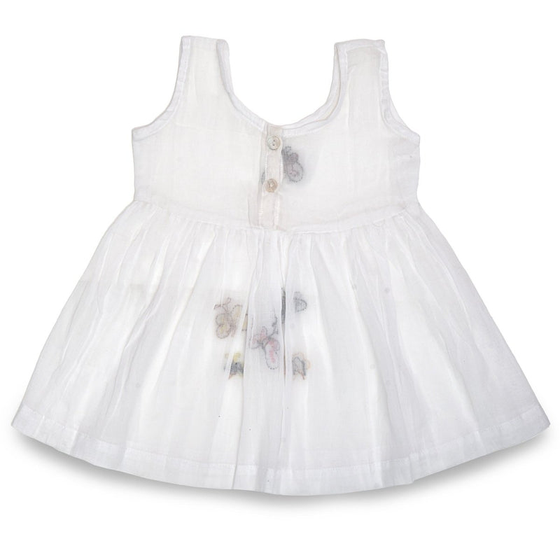 White Mulmul Baby Dress with Butterfly Design Hand Embroidery | Verified Sustainable by Brown Living™