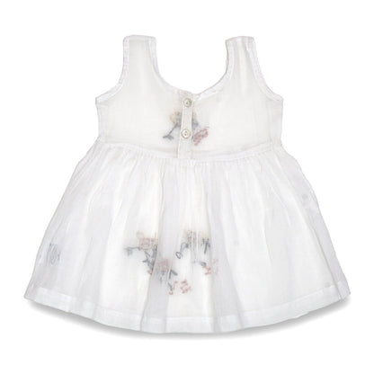 White Mulmul Baby Dress with Hen Design Hand Embroidery | Verified Sustainable by Brown Living™