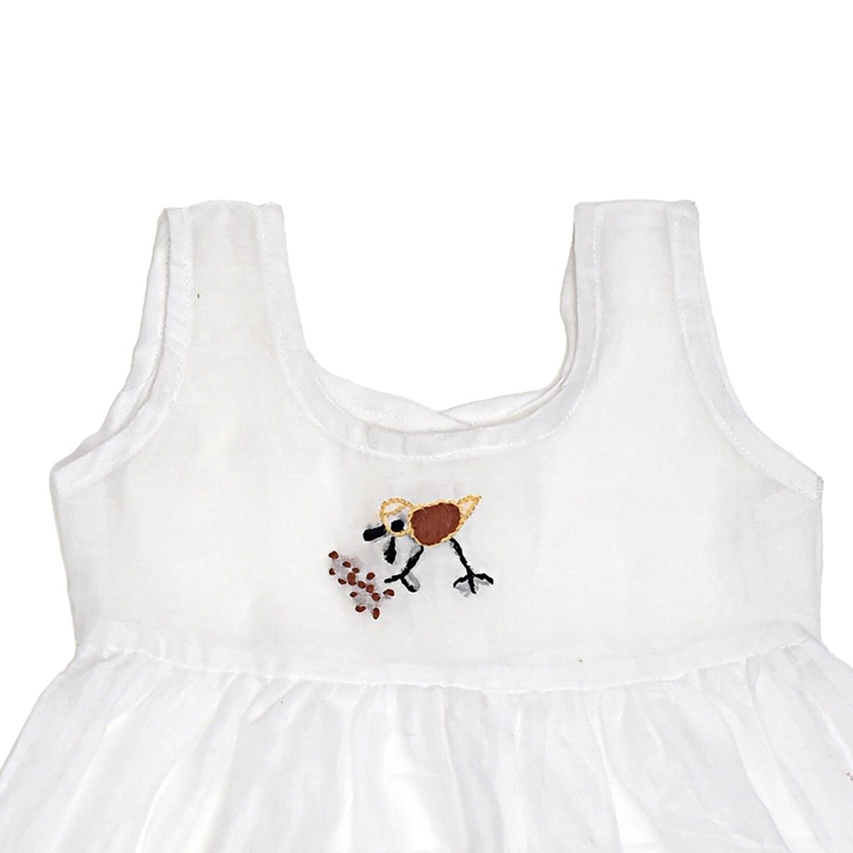 White Mulmul Baby Dress with Hen Design Hand Embroidery | Verified Sustainable by Brown Living™