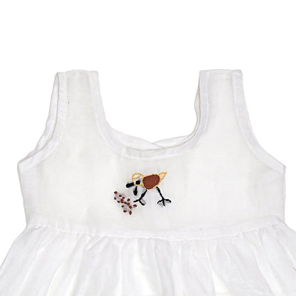 White Mulmul Baby Dress with Hen Design Hand Embroidery | Verified Sustainable by Brown Living™