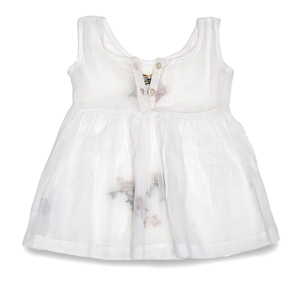 White Mulmul Baby Dress with Hen Design Hand Embroidery | Verified Sustainable by Brown Living™