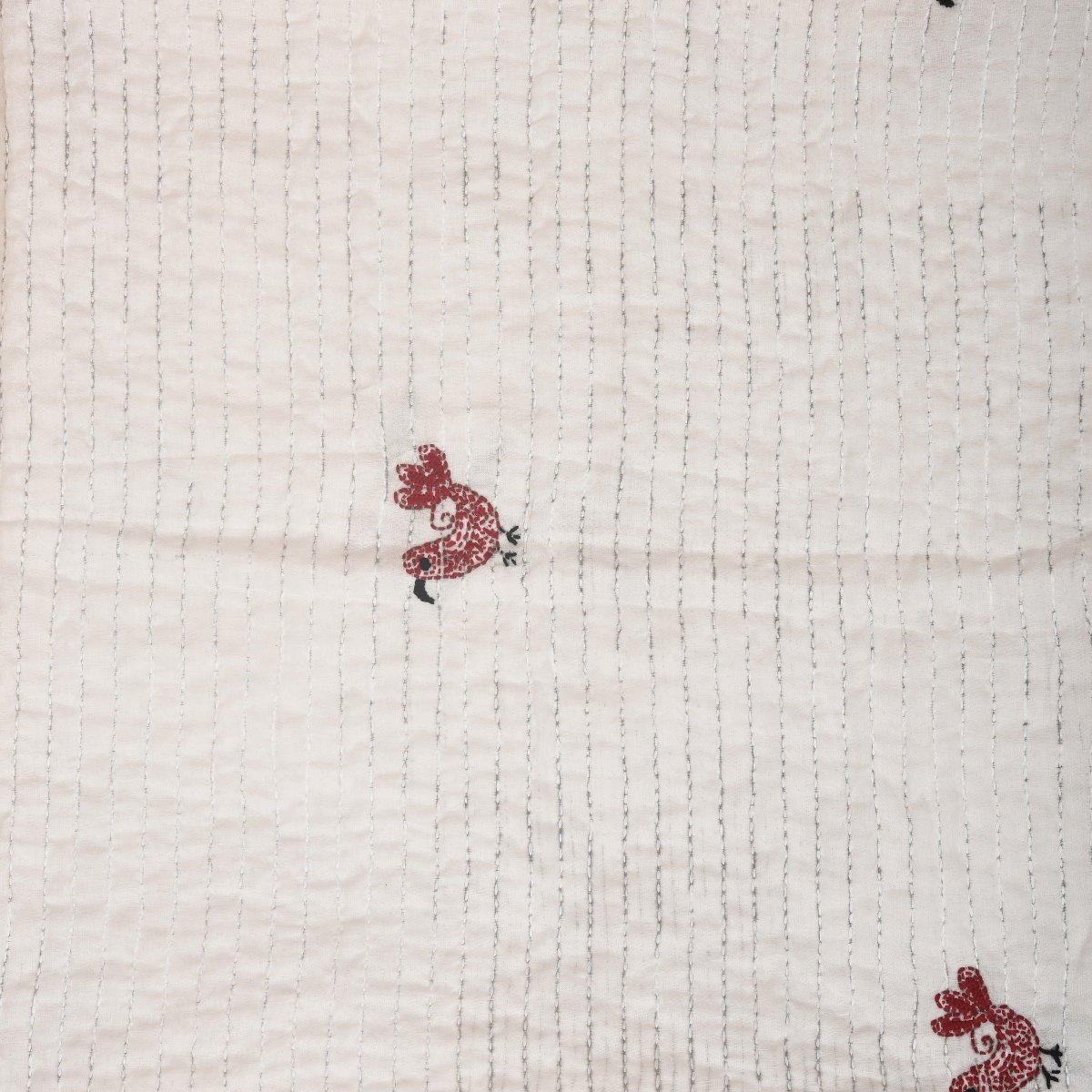 White Mulmul Bird Design Hand Embroidered Baby Nakshi Kantha | Verified Sustainable by Brown Living™