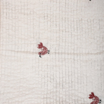 White Mulmul Bird Design Hand Embroidered Baby Nakshi Kantha | Verified Sustainable by Brown Living™