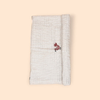 White Mulmul Bird Design Hand Embroidered Baby Nakshi Kantha | Verified Sustainable by Brown Living™