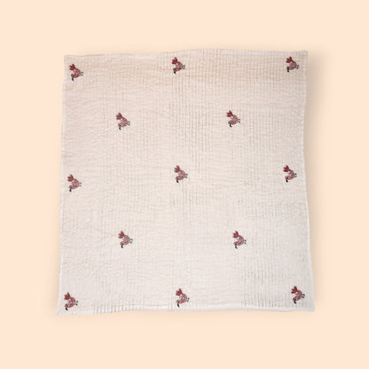 White Mulmul Bird Design Hand Embroidered Baby Nakshi Kantha | Verified Sustainable by Brown Living™