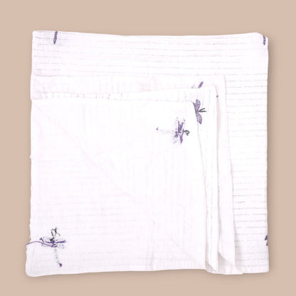 White Mulmul Dragon Fly Design Hand Embroidered Baby Nakshi Kantha | Verified Sustainable by Brown Living™