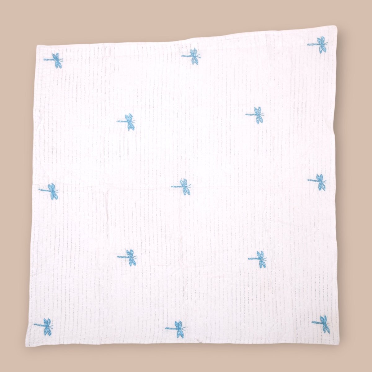 White Mulmul Dragon Fly Design Hand Embroidered Baby Nakshi Kantha | Verified Sustainable by Brown Living™