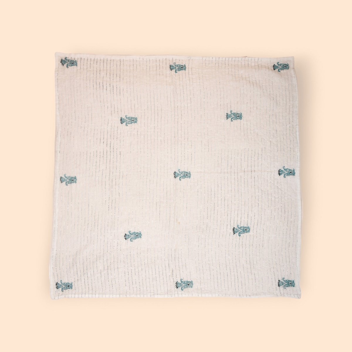 White Mulmul Kolki Design Hand Embroidered Baby Nakshi Kantha | Verified Sustainable by Brown Living™