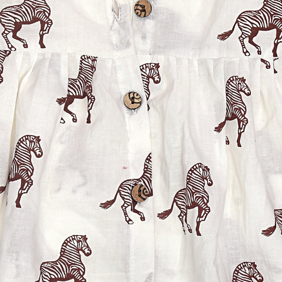 White Printed Cotton Baby Dress with Zebra Design