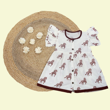 White Printed Cotton Baby Dress with Zebra Design
